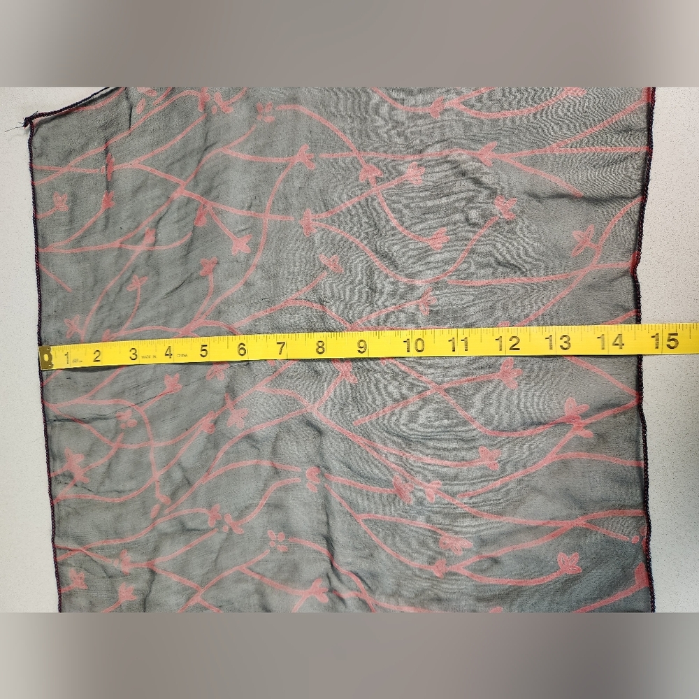 Navy Chiffon Silk Scarf with Red Vine Print - Picture 6 of 8